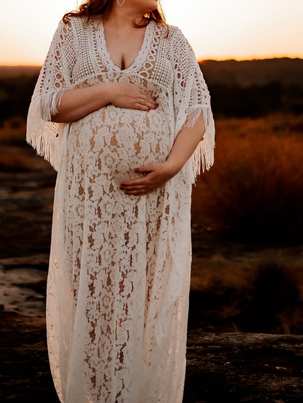 Boho Lace Maternity Maxi Dress